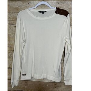 LAUREN RALPH LAUREN PREPPY CASUAL CLASSIC COTTON ELBOW PATCH CHIC SHIRT SZ. LRG